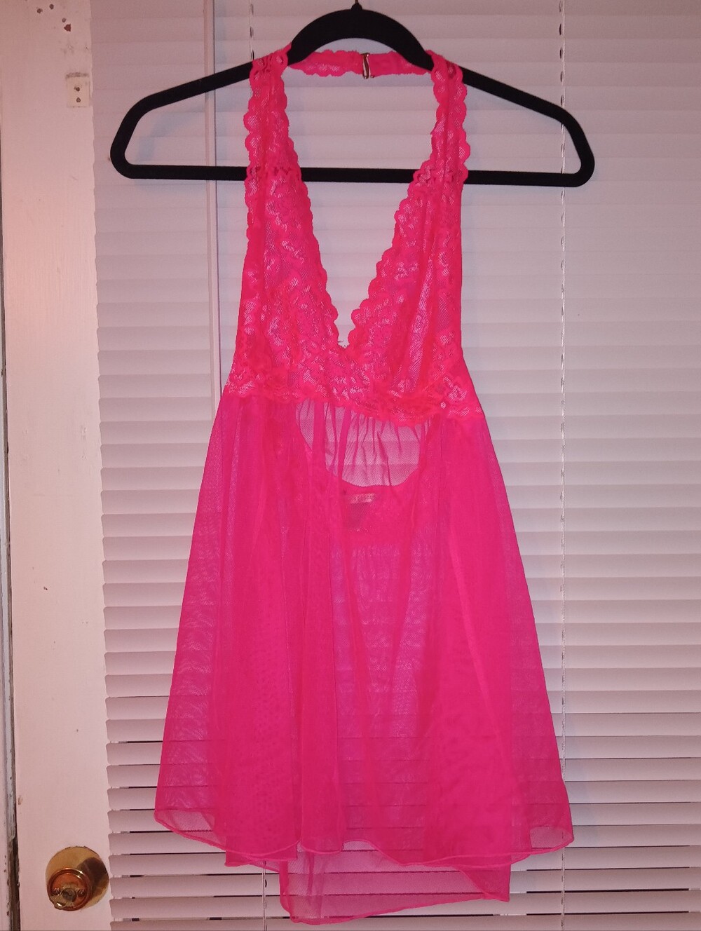 Victoria’s Secret hot pink baby doll lace halter top